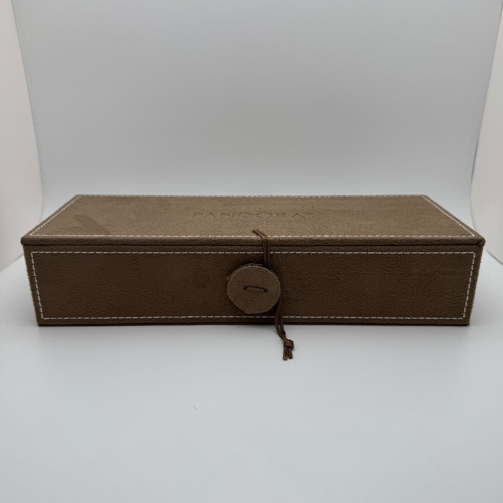 Pandora Retired 3 Tier Tan Suede Look Charm Jewelry Box Organizer + Tool 10.25in